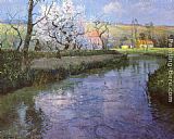 Fritz Thaulow A French River Landscape painting